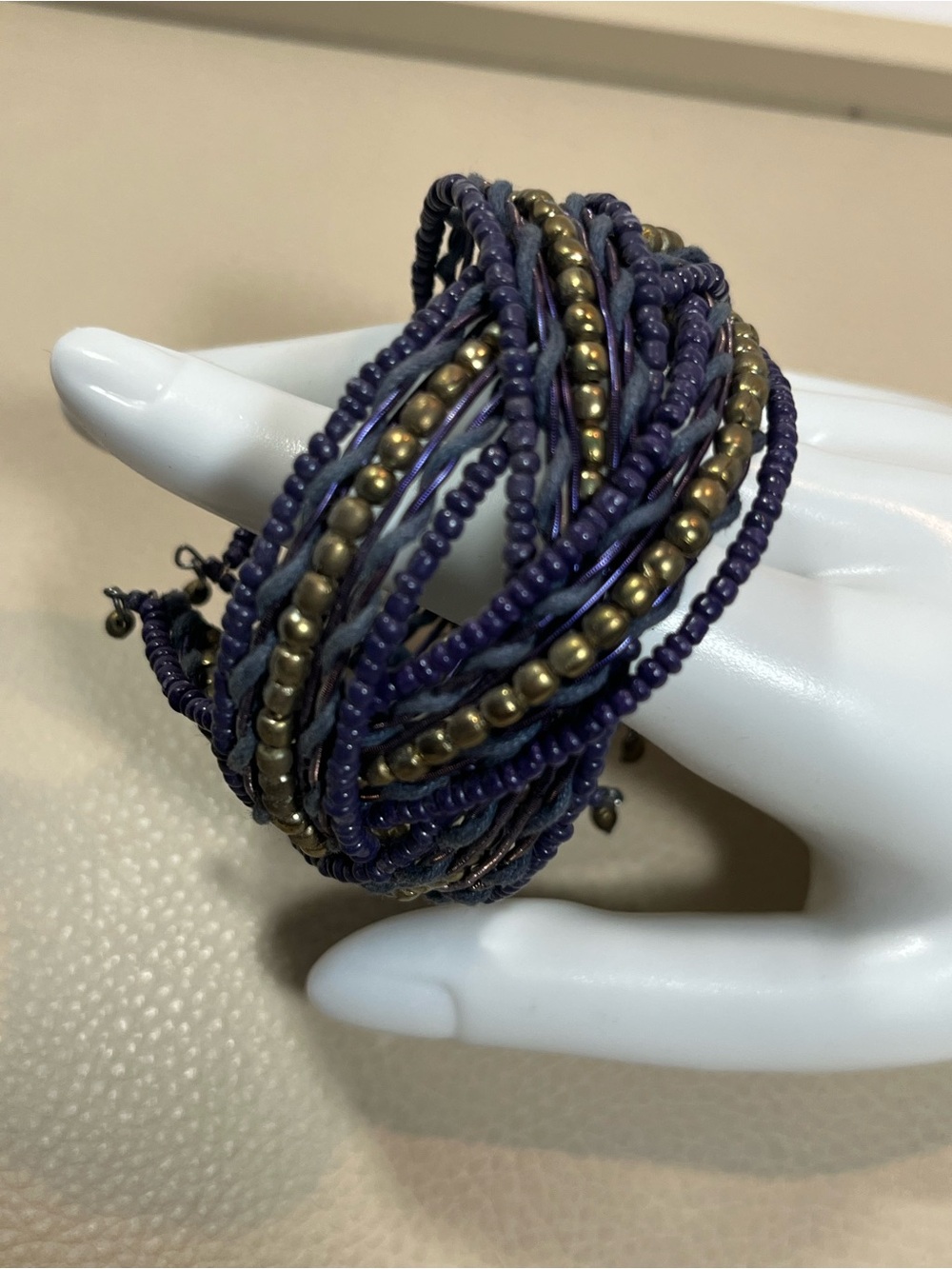 Source Unknown Purple and Gold Multi-Strand Beaded Wrap Bracelet